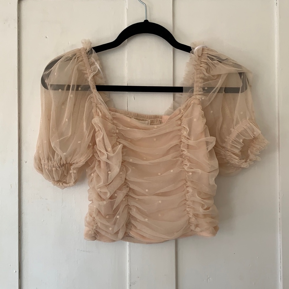 Puff Sleeve Mesh Top